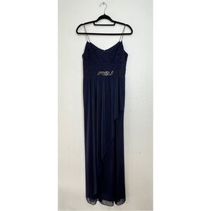 Adrianna Papell Navy Blue Long Formal Rhinestone Lace‎ Gown Dress Women’s Size 8